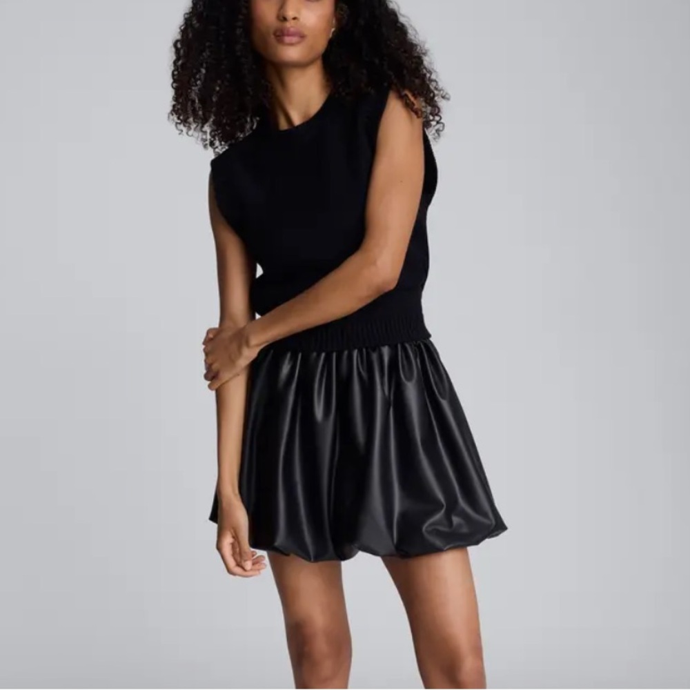 Kenneth Cole Bubble Women Sz Small Flare Black Faux Leather Miniskirt NWT